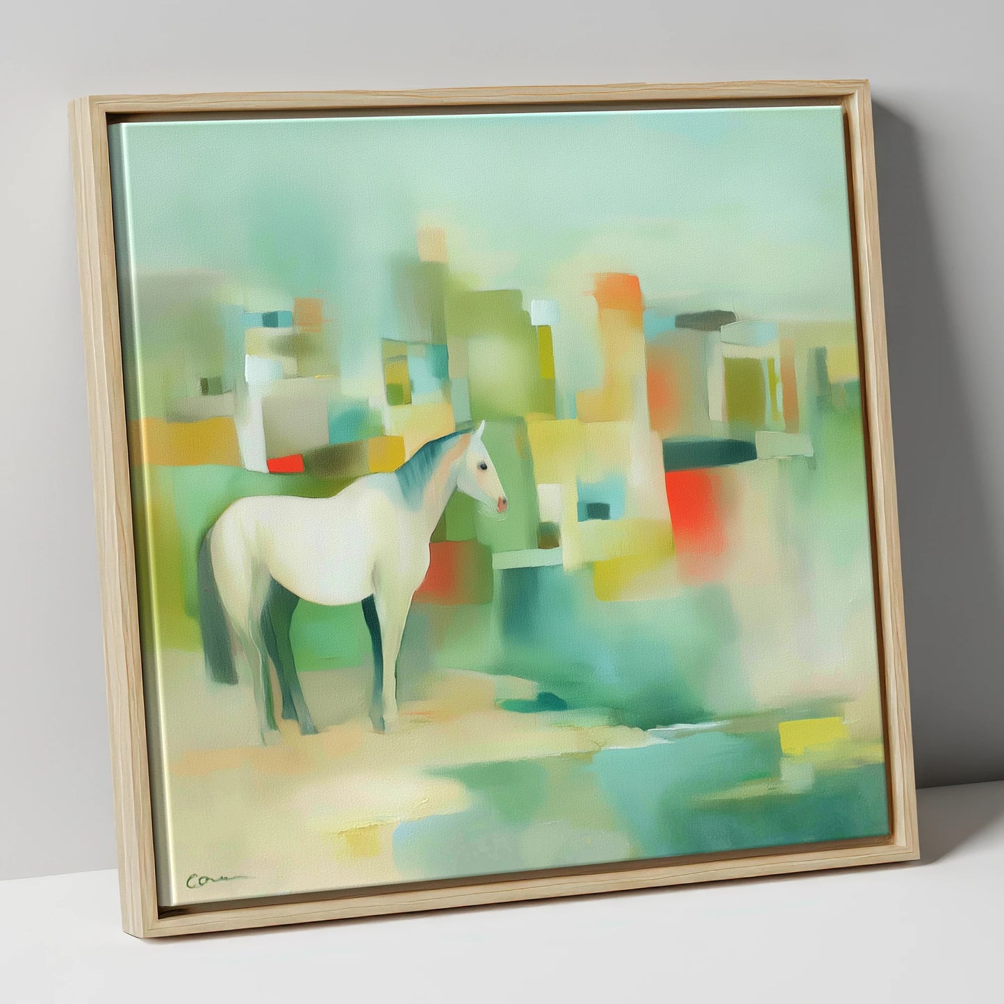 Abstract Urban Equine horse landscape canvas wall art in natural frame