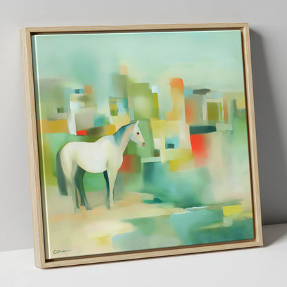 Abstract Urban Equine horse landscape canvas wall art in natural frame