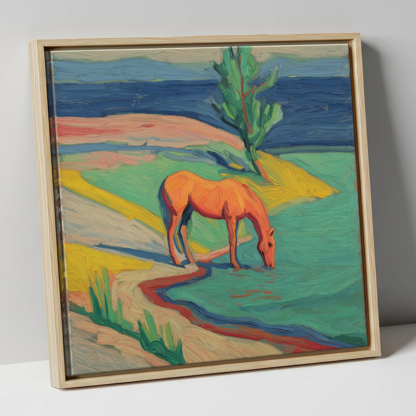The Vivid Oasis horse landscape canvas wall art in natural frame