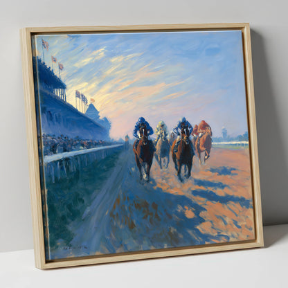 Thundering Towards Home racing horse canvas wall art in natural frame