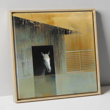 The Quiet Observer horse stable canvas wall art in natural frame