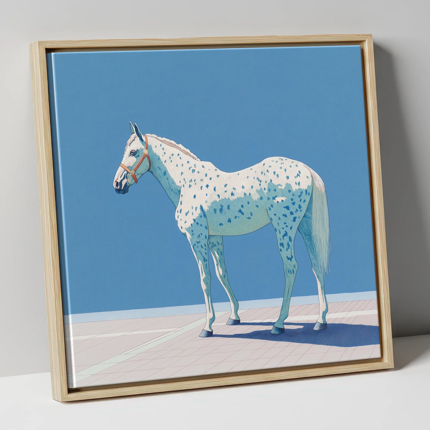 Appaloosa in Cerulean horse breed canvas wall art in natural frame