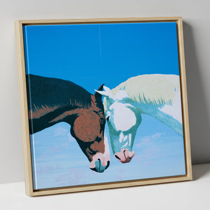 Quiet Companionship horse portrait canvas wall art in natural frame