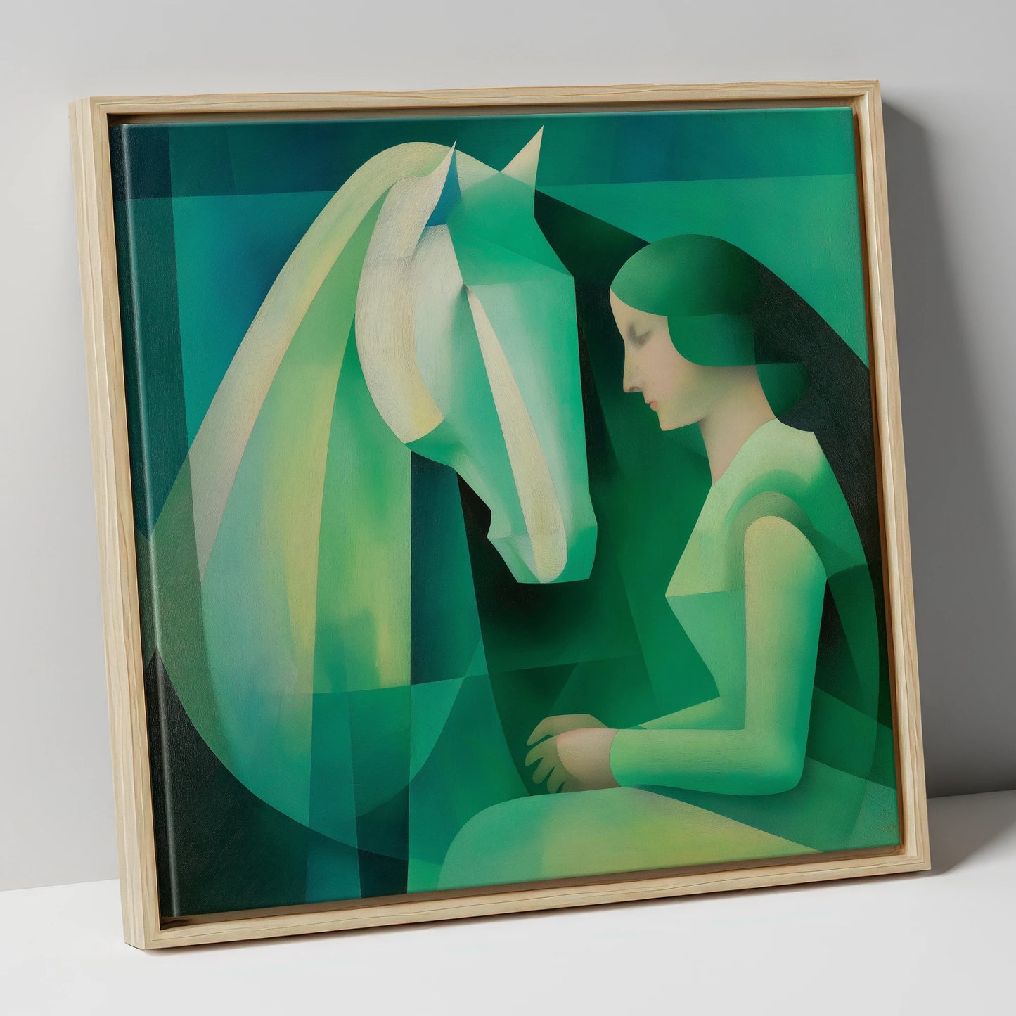 The Emerald Bond horse & rider canvas wall art in natural frame