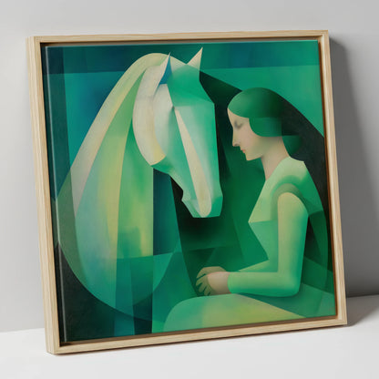 The Emerald Bond horse & rider canvas wall art in natural frame