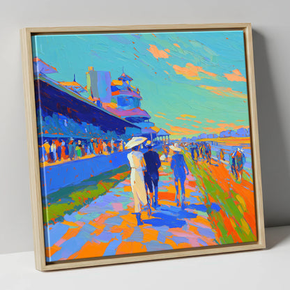 Vibrant Race Day Promenade racing horse canvas wall art in natural frame