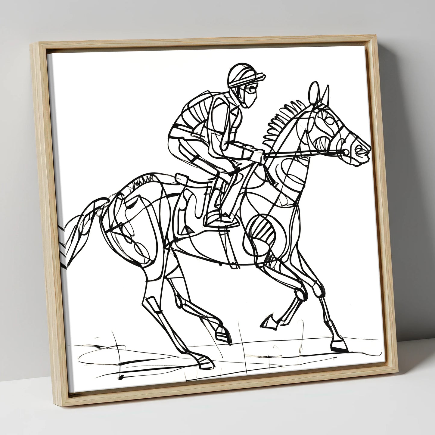 Geometry of Speed racing horse canvas wall art in natural frame