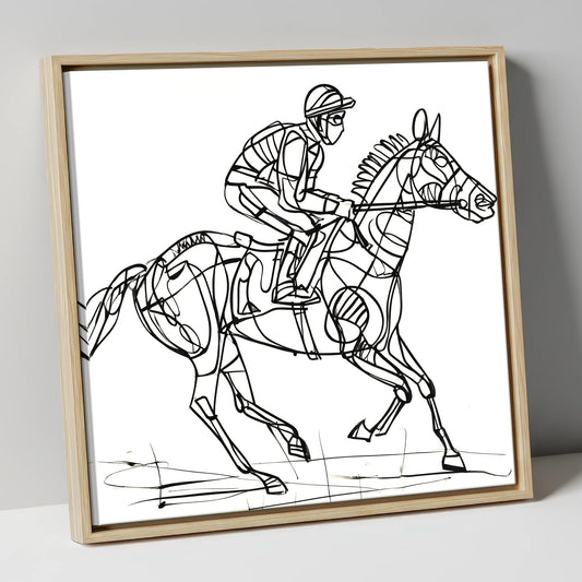 Geometry of Speed racing horse canvas wall art in natural frame