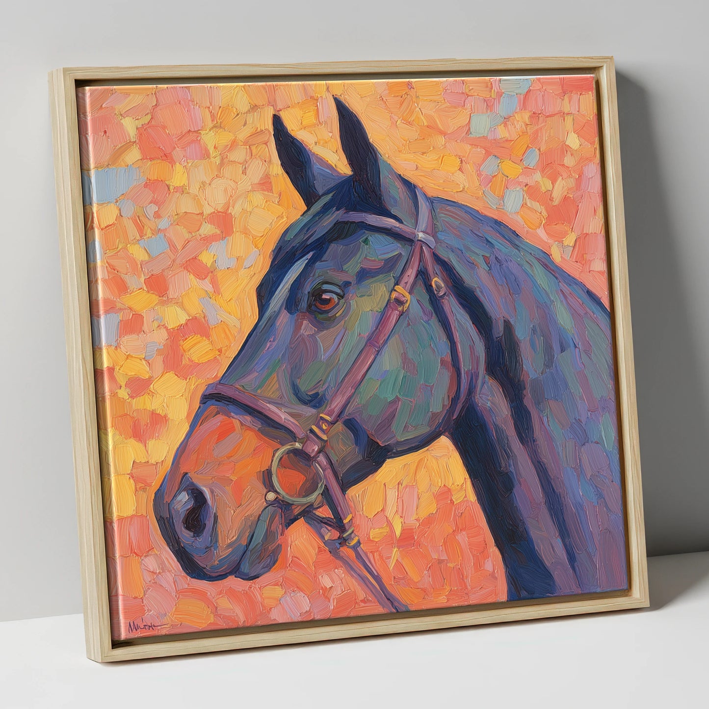 Radiant Equine Profile horse portrait canvas wall art in natural frame