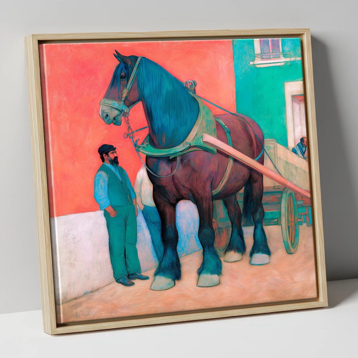 Strength and Stillness working horse canvas wall art in natural frame