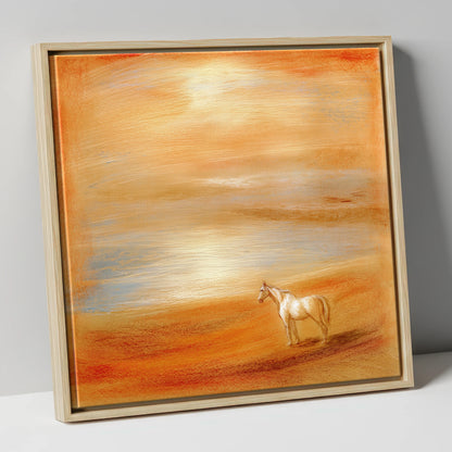Amber Horizon horse landscape canvas wall art in natural frame