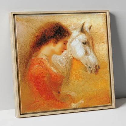 A Quiet Bond horse & rider canvas wall art in natural frame