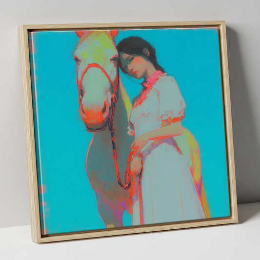Electric Bond horse & rider canvas wall art in natural frame
