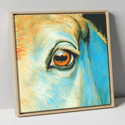 The Azure Gaze horse portrait canvas wall art in natural frame