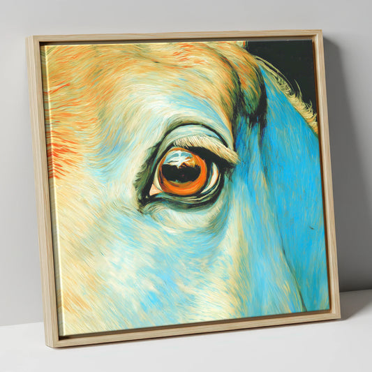 The Azure Gaze horse portrait canvas wall art in natural frame
