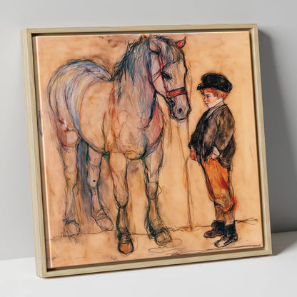 A Quiet Understanding horse & rider canvas wall art in natural frame