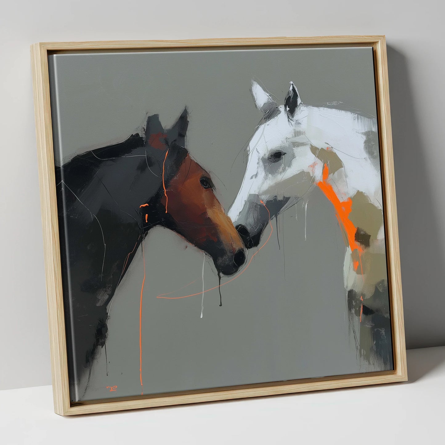 Bold Connection horse portrait canvas wall art in natural frame