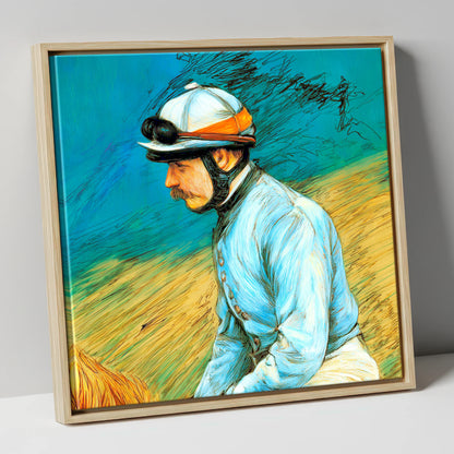 The Cerulean Silks racing horse canvas wall art in natural frame