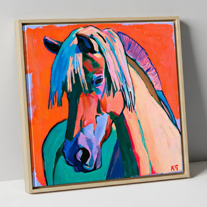 Vibrant Fjord Horse Portrait horse breed canvas wall art in natural frame