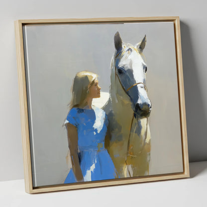 A Sunlit Bond horse & rider canvas wall art in natural frame