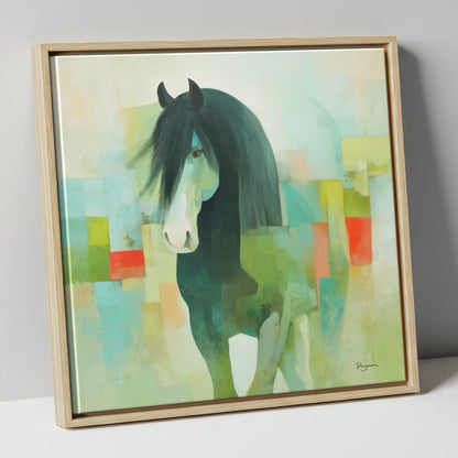 Geometric Equine Harmony horse breed canvas wall art in natural frame