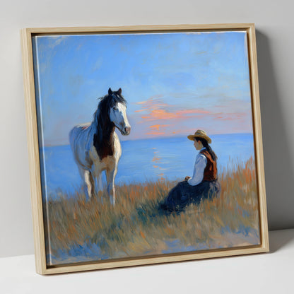 The Coastal Companion horse & rider canvas wall art in natural frame