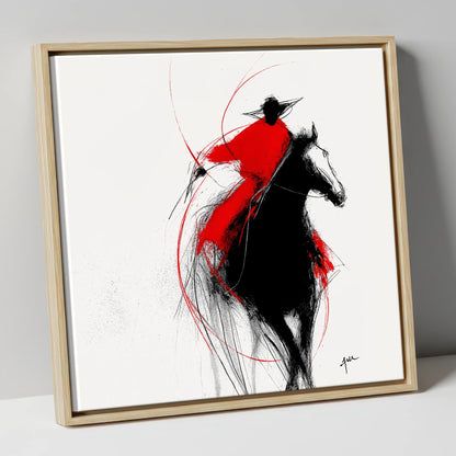 Crimson Surge racing horse canvas wall art in natural frame