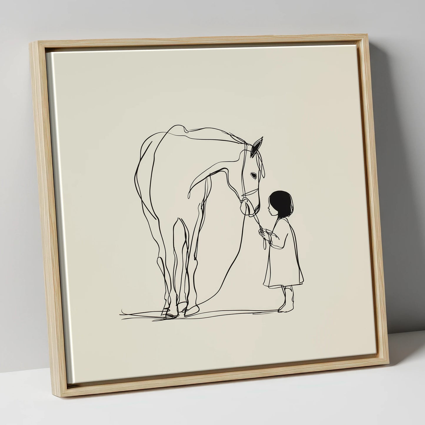 Quiet Trust horse & rider canvas wall art in natural frame