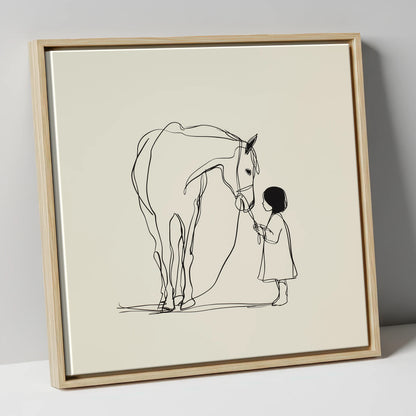 Quiet Trust horse & rider canvas wall art in natural frame