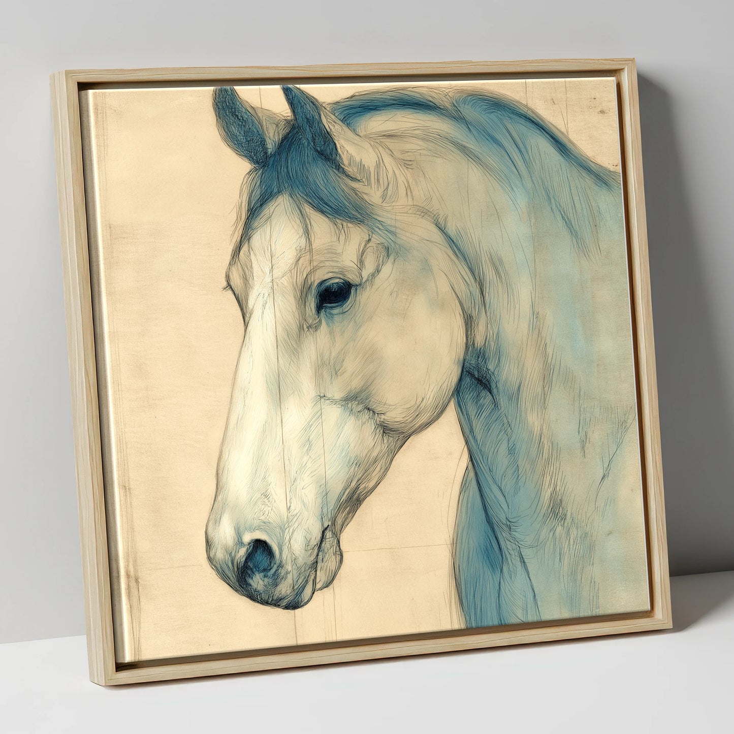 Parchment Profile Study horse portrait canvas wall art in natural frame