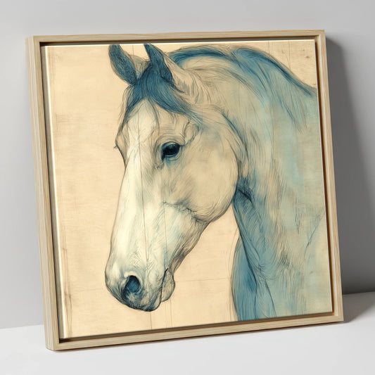 Parchment Profile Study horse portrait canvas wall art in natural frame