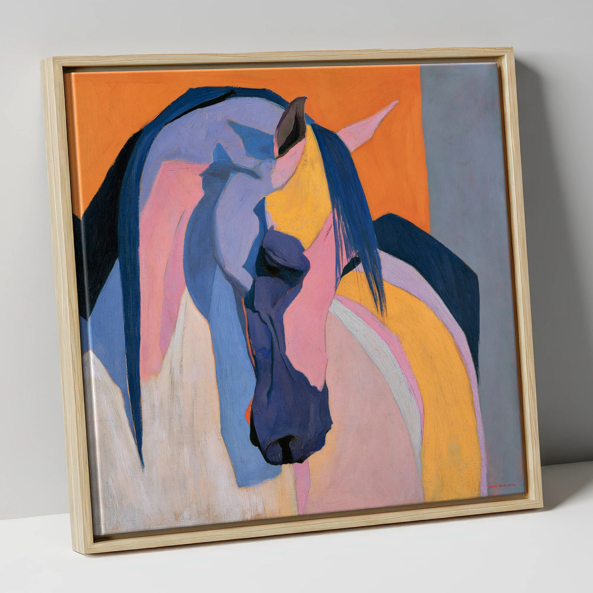 Colourful Abstract Horse Profile horse breed canvas wall art in natural frame
