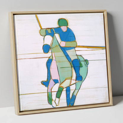 Azure Polo Rhythms polo horse canvas wall art in natural frame