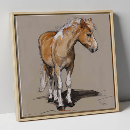 Quiet Flaxen Study horse breed canvas wall art in natural frame