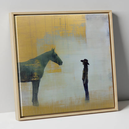 A Quiet Understanding western horse canvas wall art in natural frame