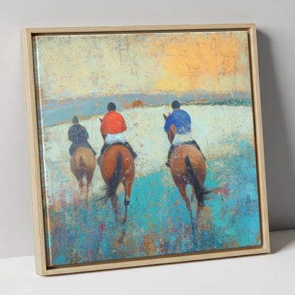 Heading to the Start racing horse canvas wall art in natural frame