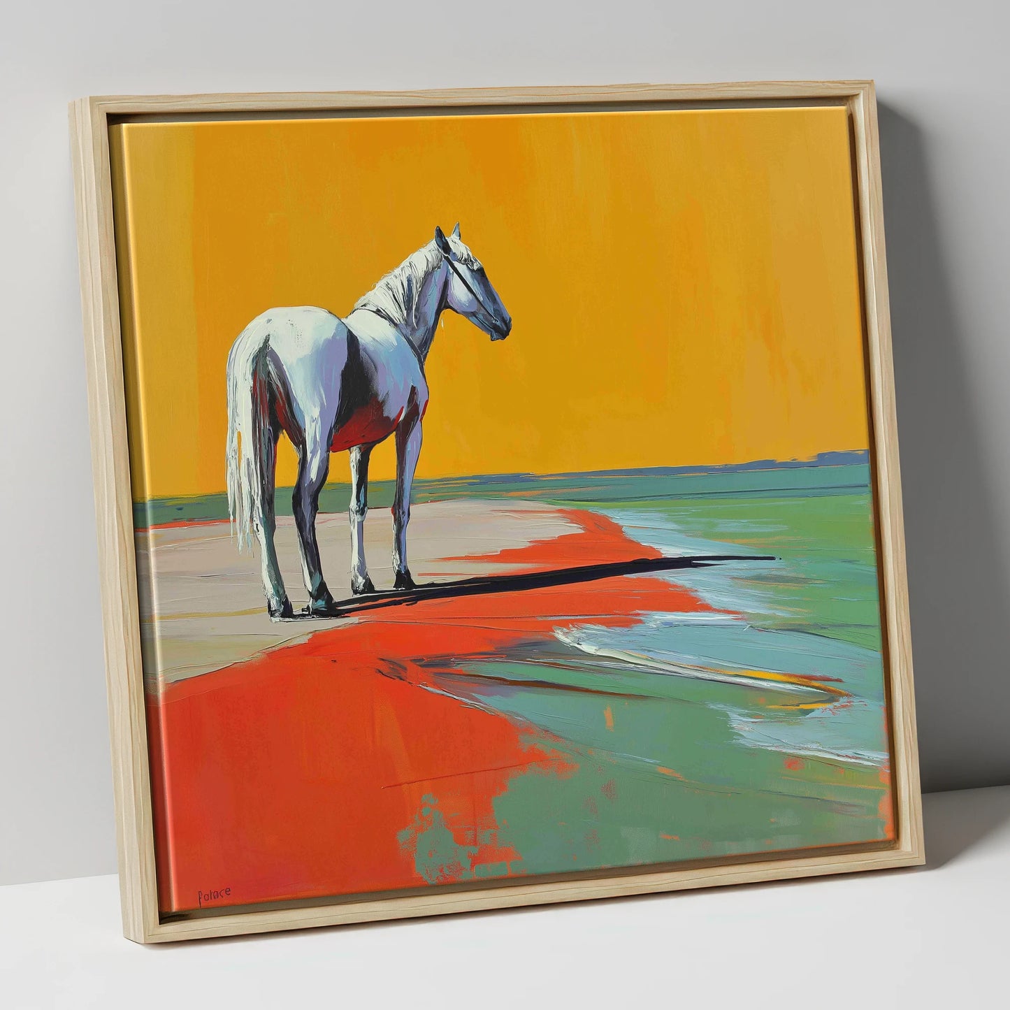 Amber Horizon horse landscape canvas wall art in natural frame