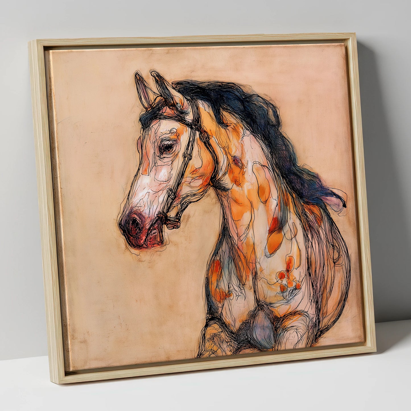 Soulful Ochre Profile horse breed canvas wall art in natural frame