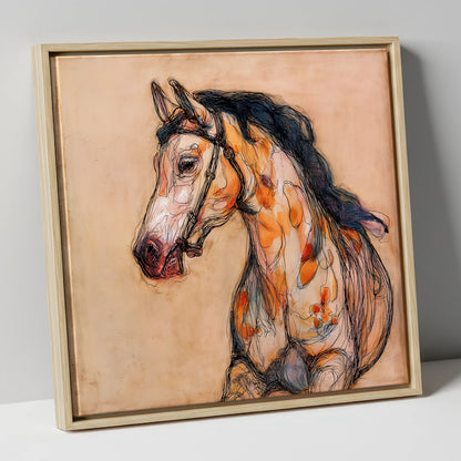 Soulful Ochre Profile horse breed canvas wall art in natural frame