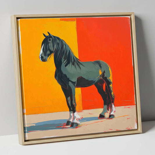 Vibrant Shire Portrait horse breed canvas wall art in natural frame