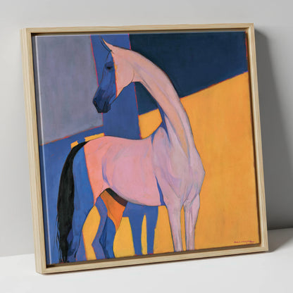 Vibrant Colour Block Horse horse breed canvas wall art in natural frame