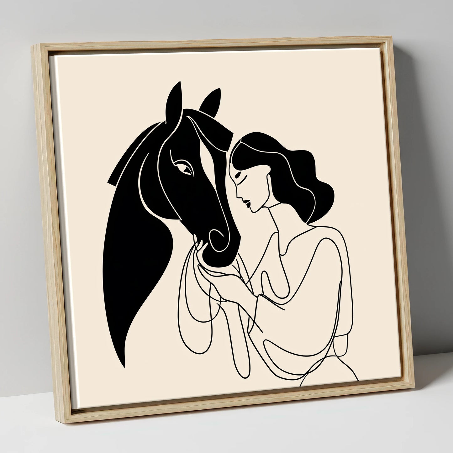The Unspoken Bond horse & rider canvas wall art in natural frame