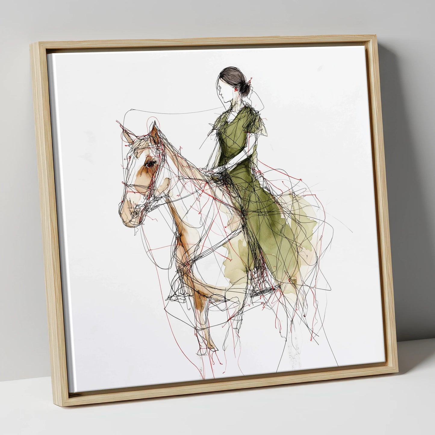 Threads of Connection horse & rider canvas wall art in natural frame