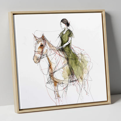 Threads of Connection horse & rider canvas wall art in natural frame