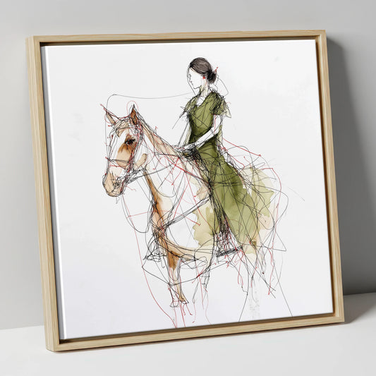 Threads of Connection horse & rider canvas wall art in natural frame