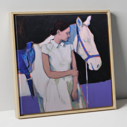 The Indigo Bond horse & rider canvas wall art in natural frame