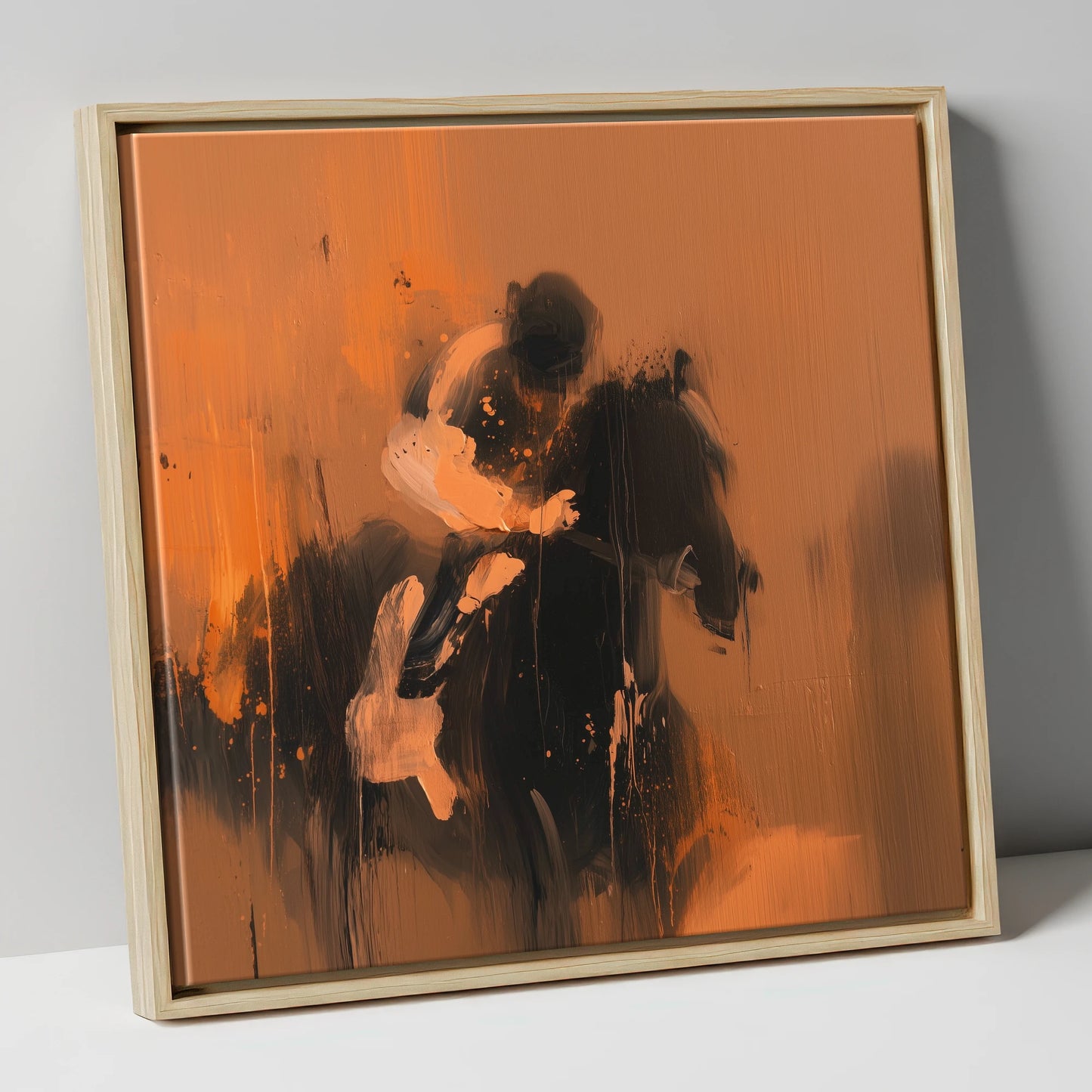 Through the Amber Dust racing horse canvas wall art in natural frame