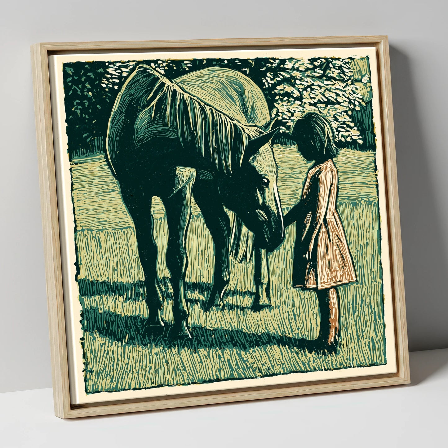 First Greetings horse & rider canvas wall art in natural frame