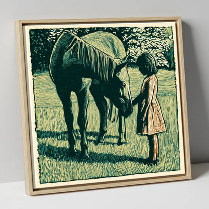 First Greetings horse & rider canvas wall art in natural frame