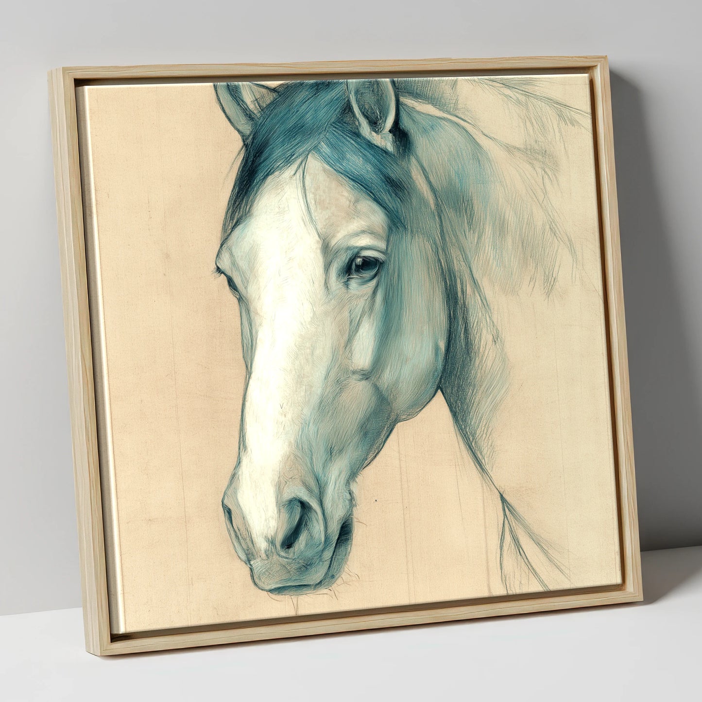 Azure Equine Study horse portrait canvas wall art in natural frame